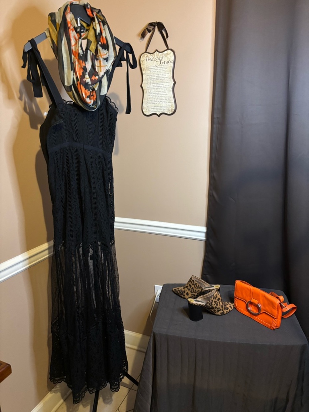 Gianni Bini Black Crochet Maxi with Tie Straps